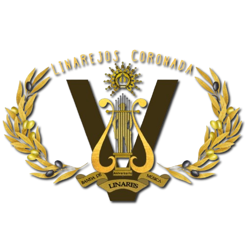 Logotipo del V Aniversario Fundacional de la Banda de Música Linarejos Coronada